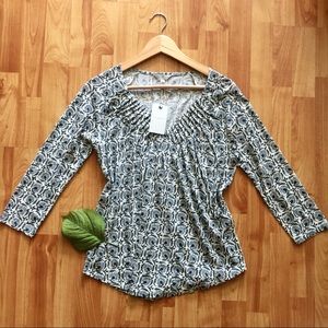NWT Lucky Brand Printed Pintuck Top